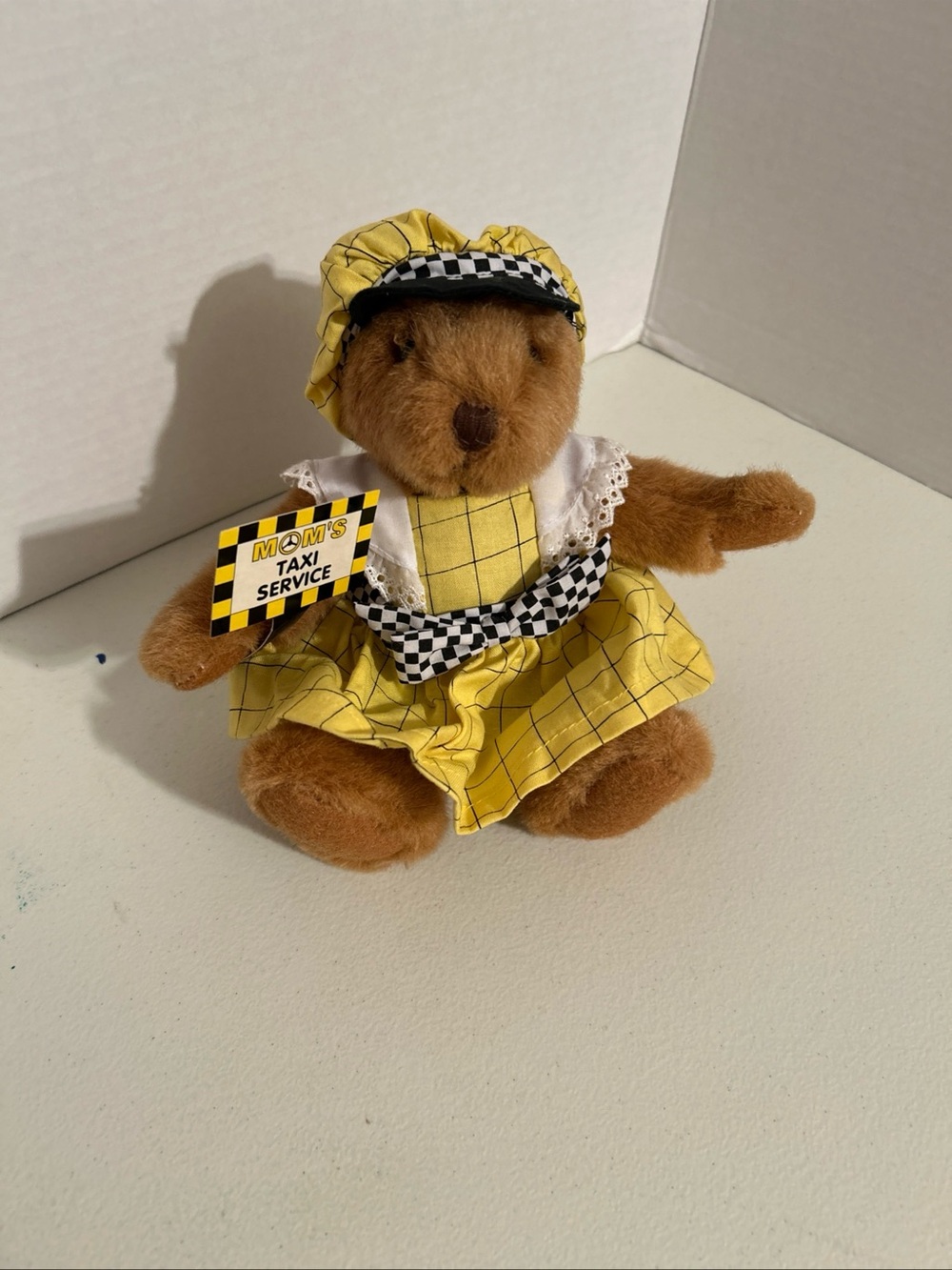 Russ Plush Taxi Mom Brown Bear in Yellow Check Jacket